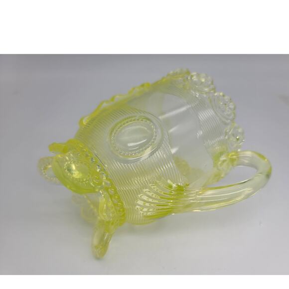 Antique Greentown Indiana Tumbler Vaseline Glass Creamer Dewey Pattern MINT - Picture 3 of 9